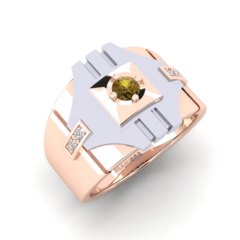 Or Rose& Blanc 9k Zircon Brun Bague pour homme Chamabreer