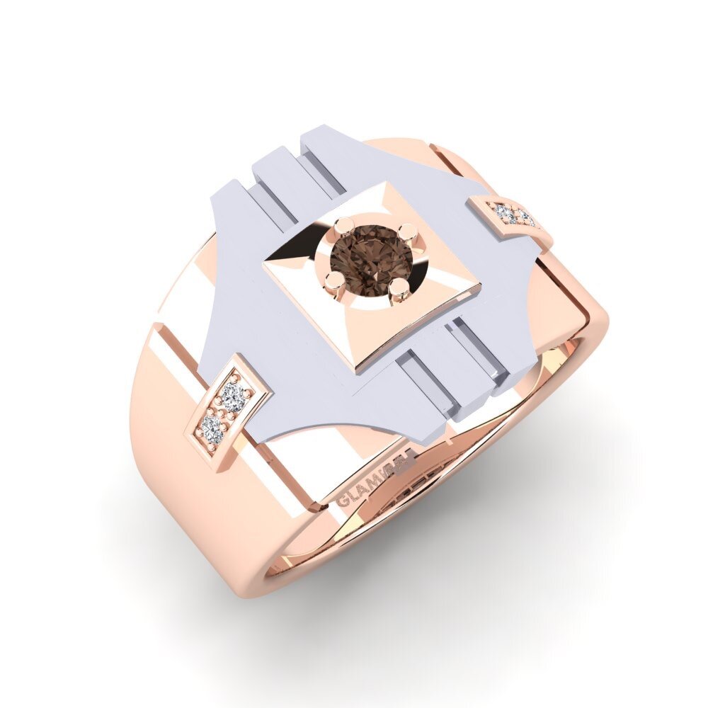 Or Rose& Blanc 9k Quartz Fumé Bague pour homme Chamabreer