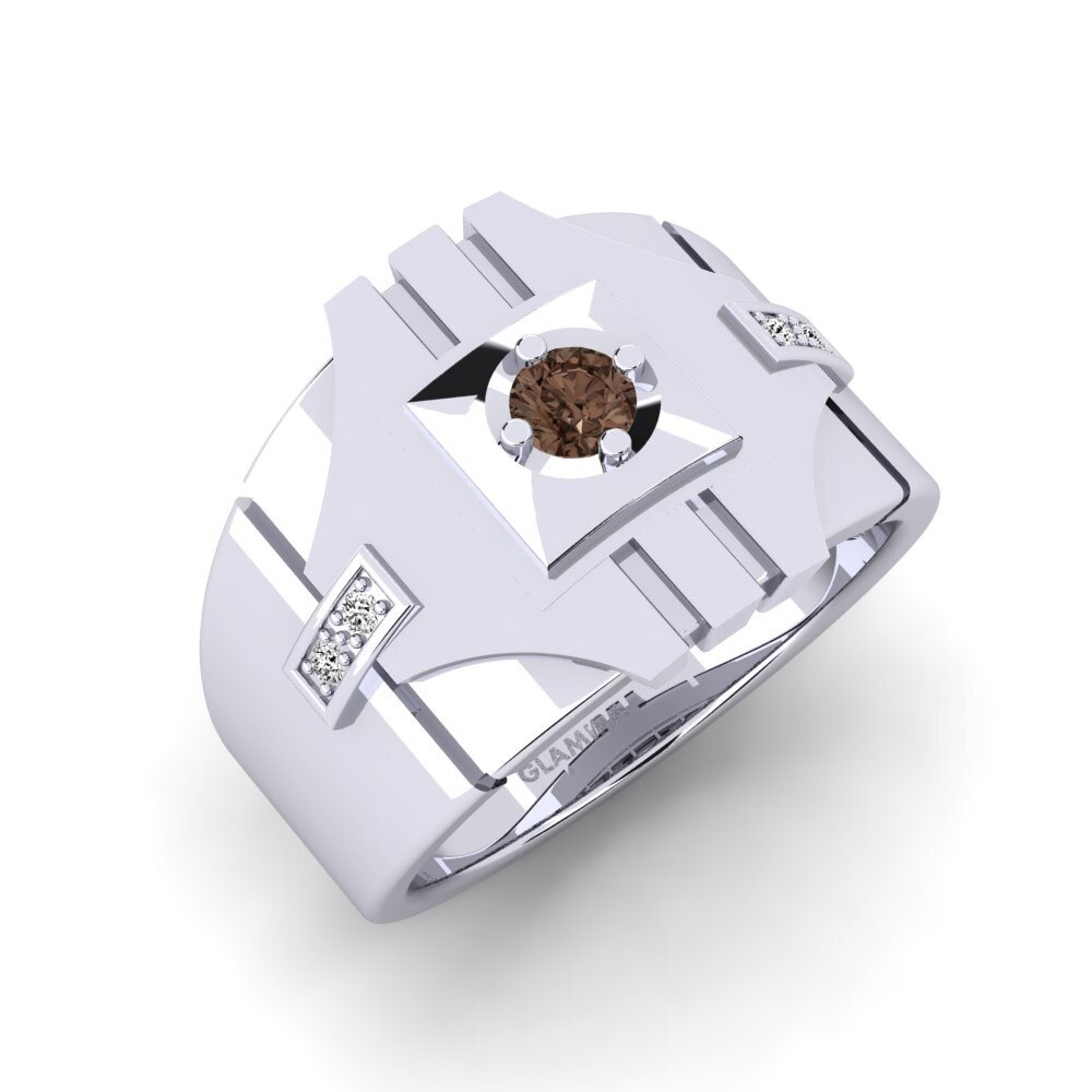 White Silver Smoky Quartz Men's Ring Chamabreer