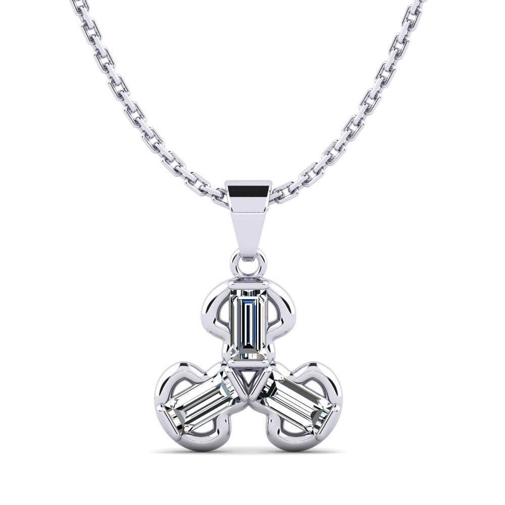 18k Oro Blanco Baguette Colgante de Mujer Chamener