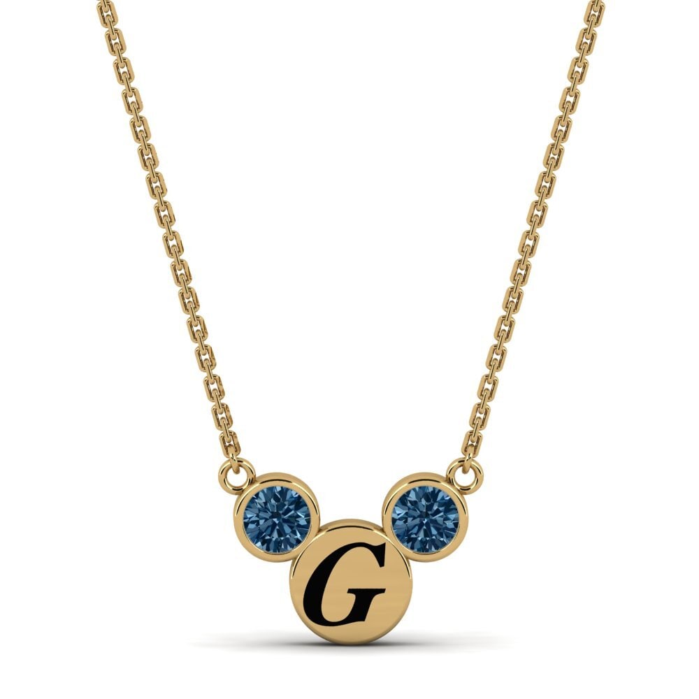 14k Oro Amarillo Diamante Azul Collar de Mujer Chantay