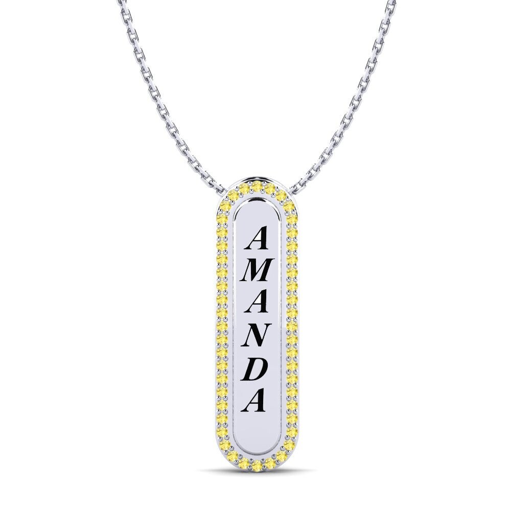 14k Oro Blanco Zafiro amarillo Colgante de Mujer Chante