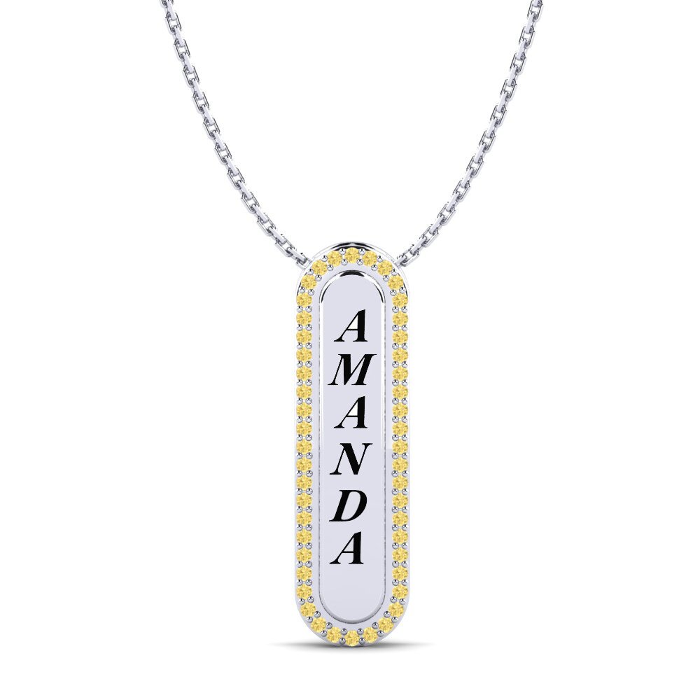 14k Oro Blanco Diamante Amarillo Colgante de Mujer Chante