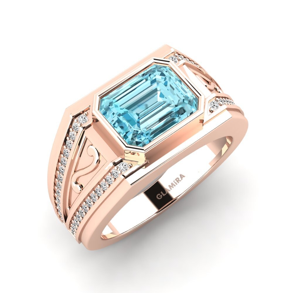 14k Oro Rosa Circón Azul Anillo de Hombre Chase