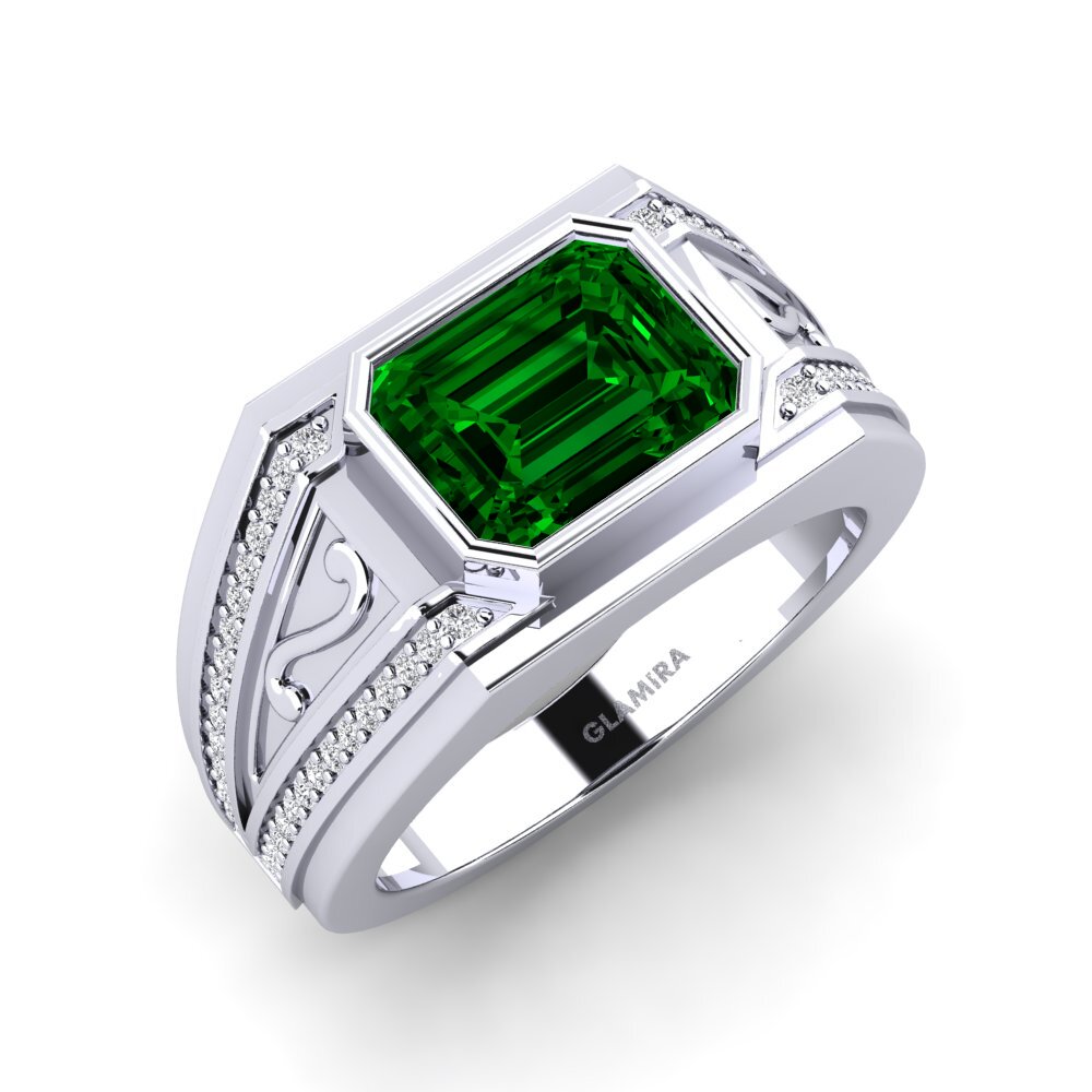 9ct White Gold Green Zirconia Men's Ring Chase