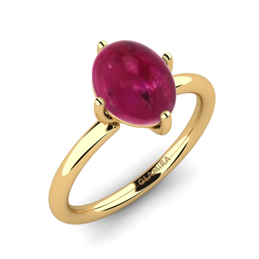 Or Jaune 9k Rubis Cabochon Bague Chastina