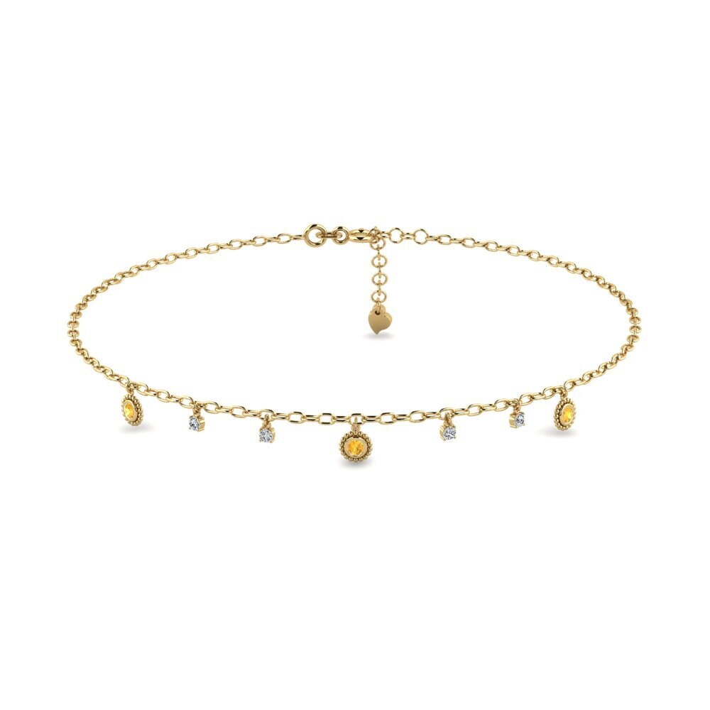 14ct Yellow Gold Citrine Women's Anklet Chelm