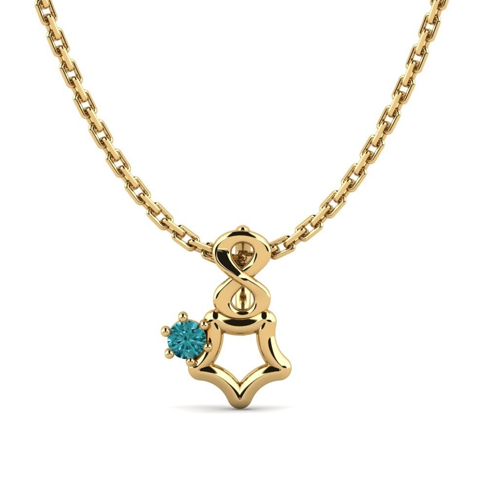 14k Oro Amarillo Diamante Azul Colgante de Mujer Chershoee