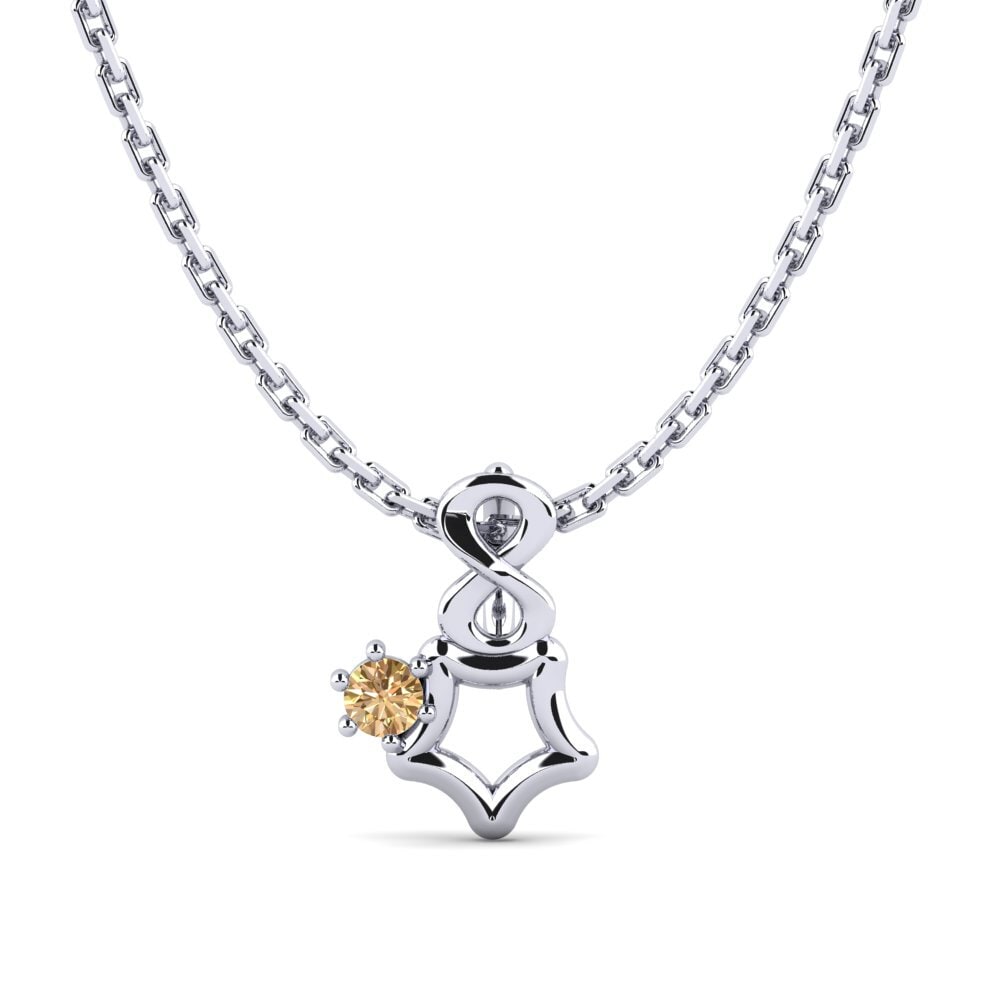 14k Oro Blanco Diamante café Colgante de Mujer Chershoee