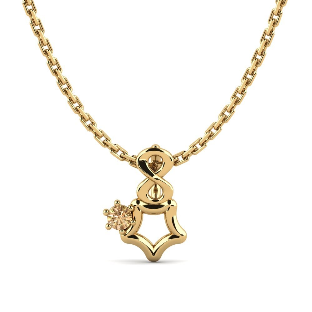 14k Oro Amarillo Diamante café Colgante de Mujer Chershoee
