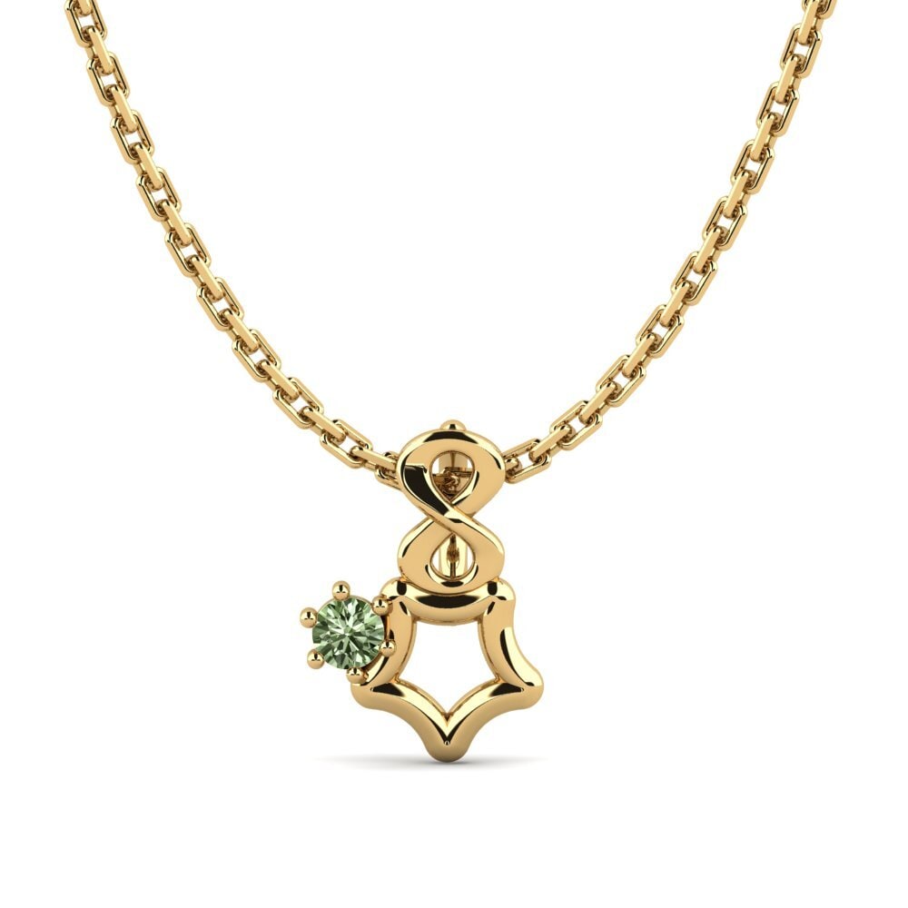 14k Oro Amarillo Diamante Verde Colgante de Mujer Chershoee