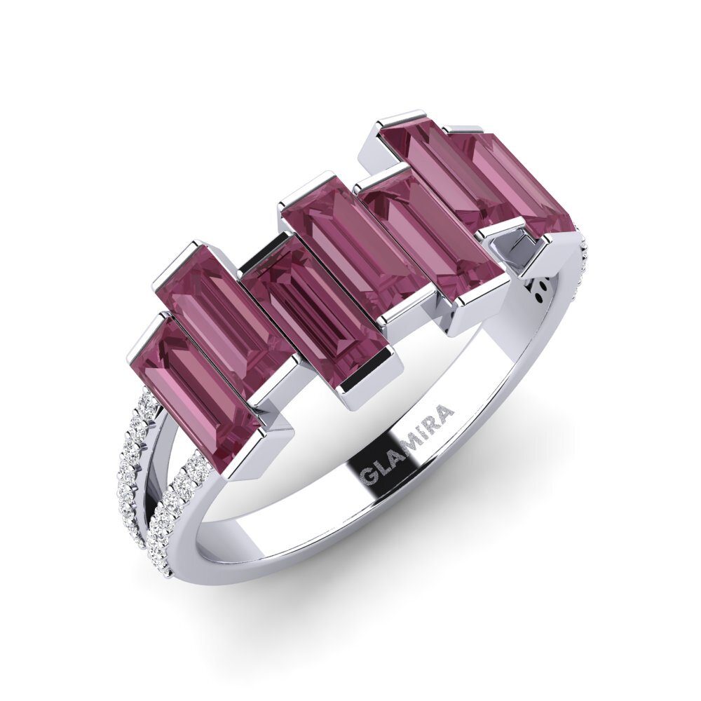 Palladium 950 Grenat de Rhodolite Bague Chevrole