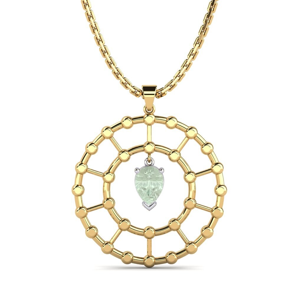 14k Oro Amarillo & Blanco Amatista verde Colgante de Mujer Chezza