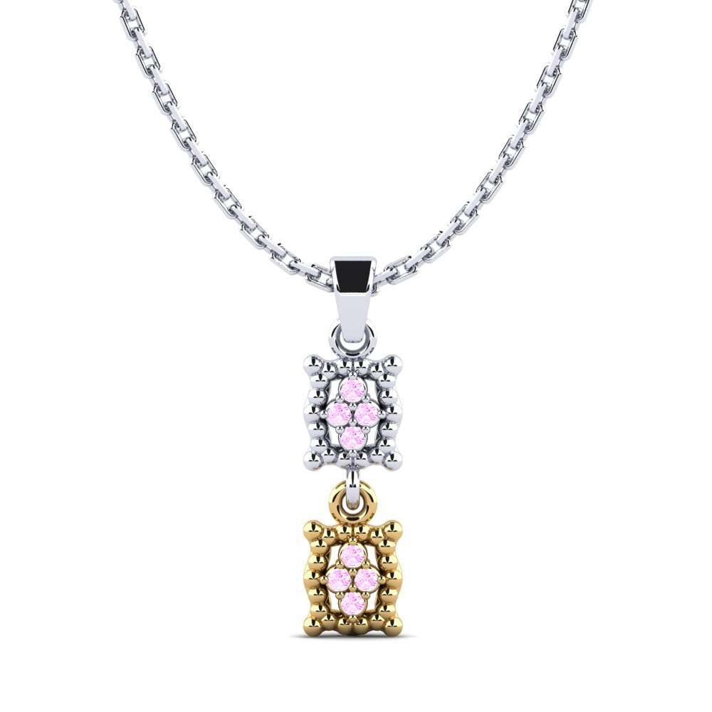 18k Oro Blanco & Amarillo Zafiro Rosado Colgante de Mujer Chicki