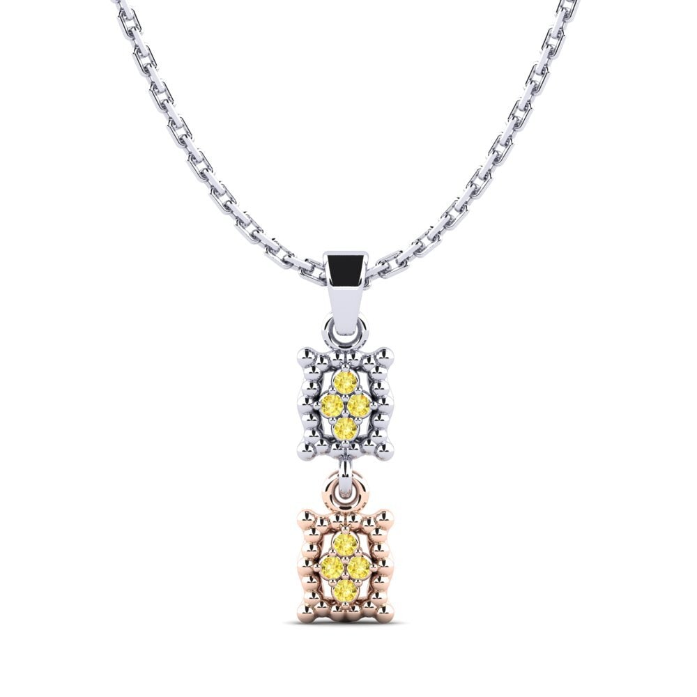 14k Oro Blanco & Rosa Zafiro amarillo Colgante de Mujer Chicki