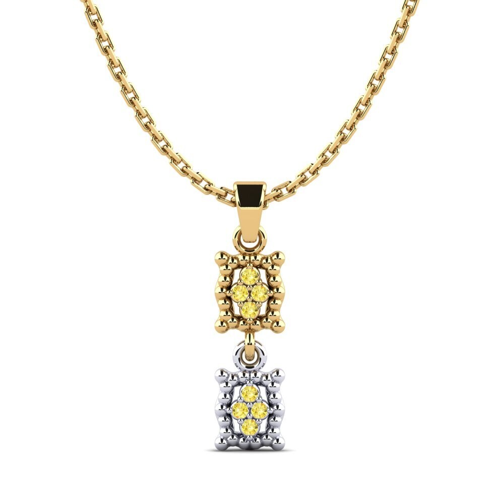 14k Oro Amarillo & Blanco Zafiro amarillo Colgante de Mujer Chicki