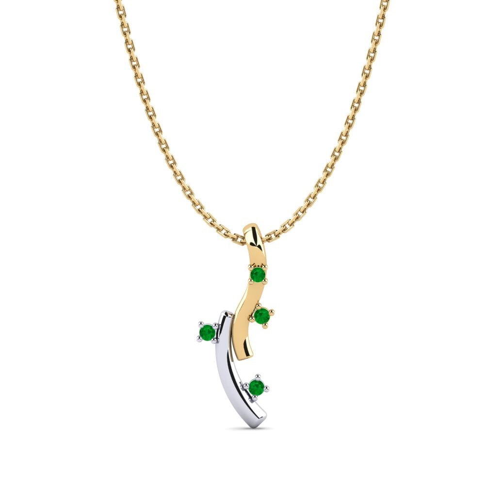 14k Oro Amarillo & Blanco Esmeralda Colgante de Mujer Chika