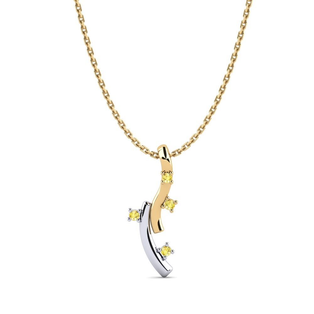 14k Oro Amarillo & Blanco Zafiro amarillo Colgante de Mujer Chika