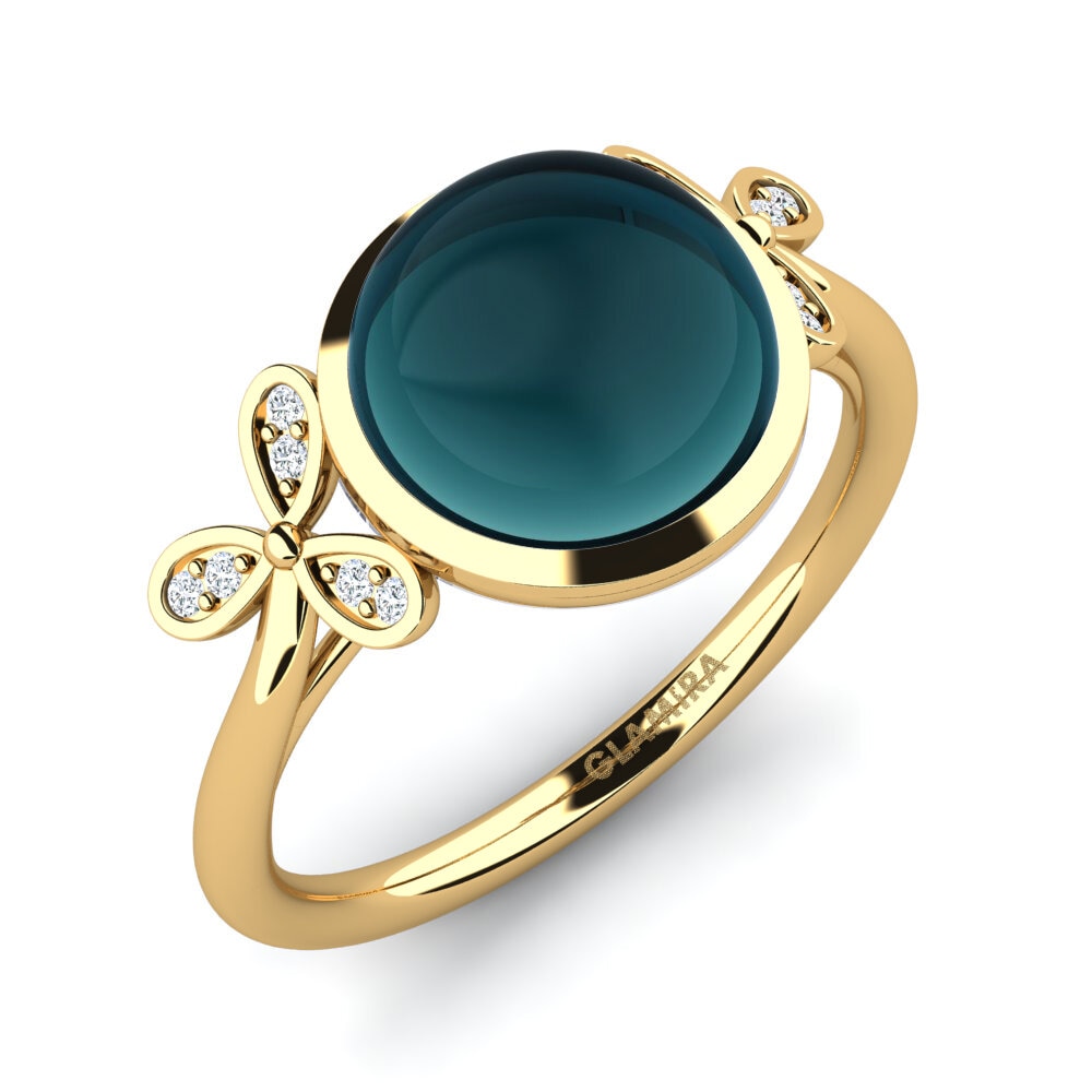 18ct Yellow Gold Cabochon London Blue Topaz Ring Chimera
