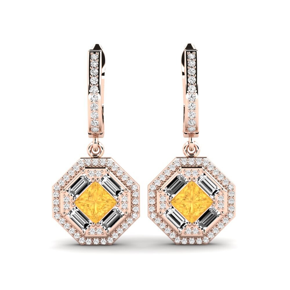 9ct Rose Gold Princess Citrine Women's Earring Chimique