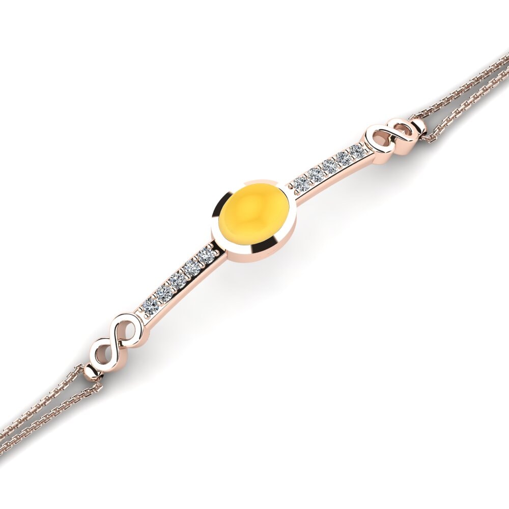 9k Oro Rosa Citrino Cabujón Pulsera de Mujer Chin