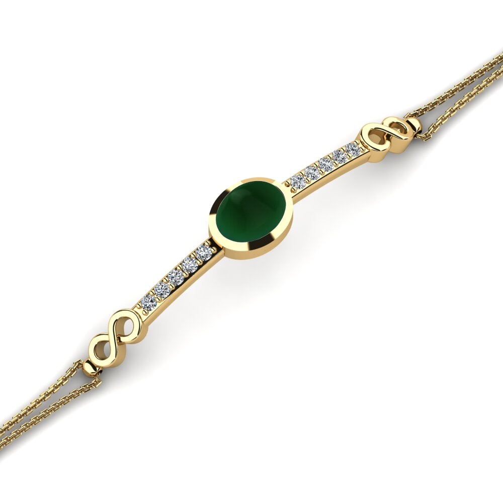 14k Oro Amarillo Esmeralda Cabujón Pulsera de Mujer Chin