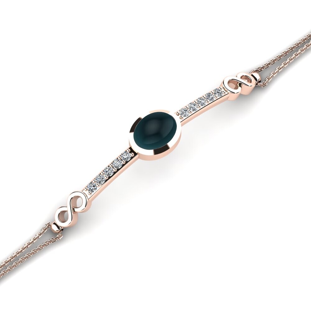14k Rose Gold Cabochon London Blue Topaz Women's Bracelet Chin