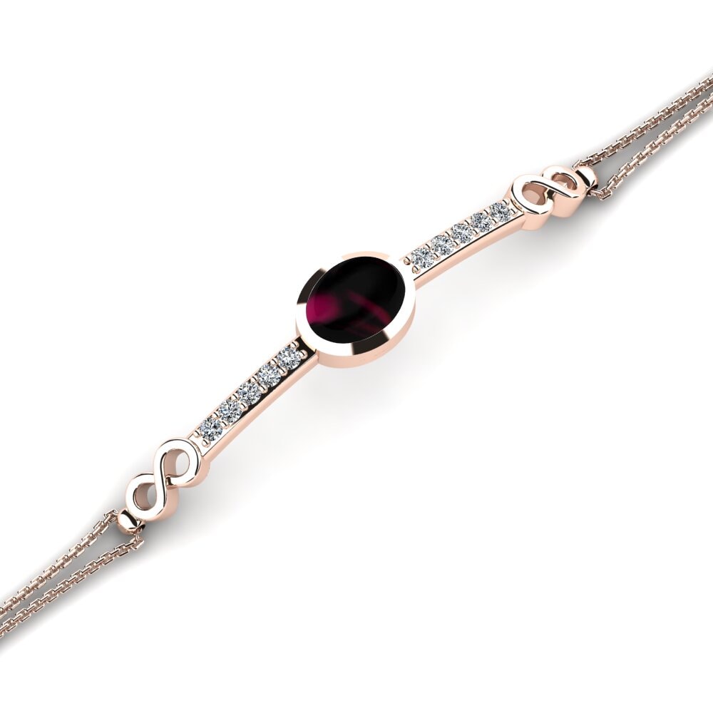 9k Oro Rosa Granate Rhodolite Cabujón Pulsera de Mujer Chin