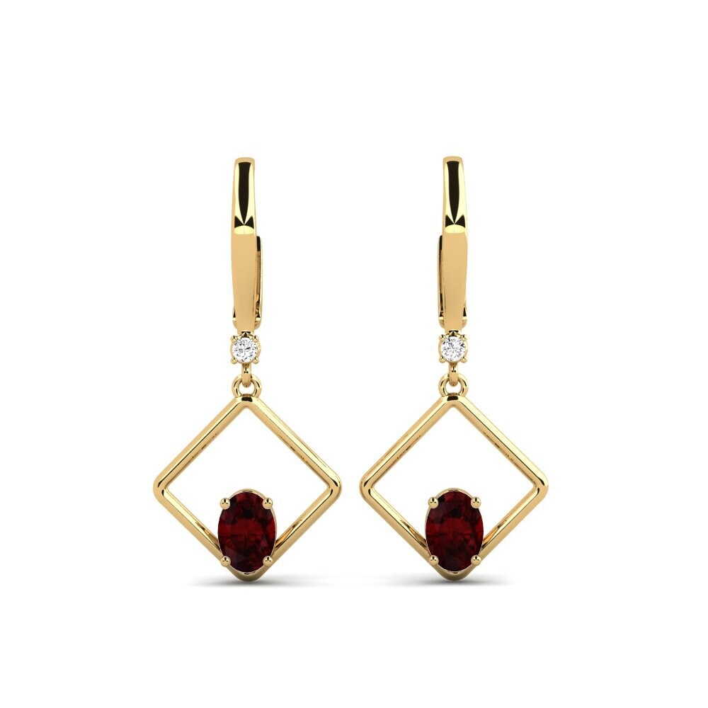 Boucles D'oreilles Minimalistes En Grenat - Plaqué Or Jaune - Dormeuses - Marque Rose-Mimosa