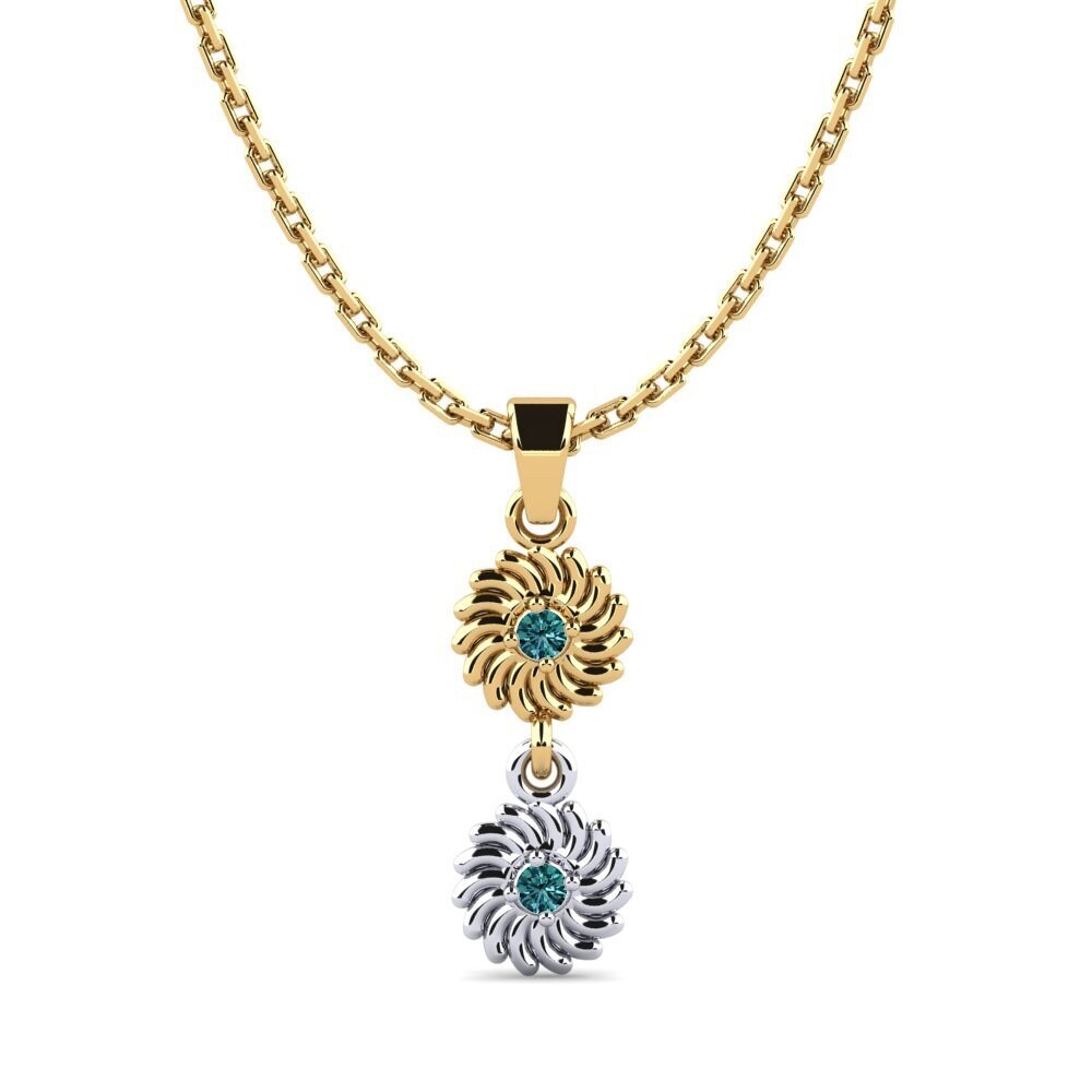 14k Oro Amarillo & Blanco Diamante Azul Colgante de Mujer Choo
