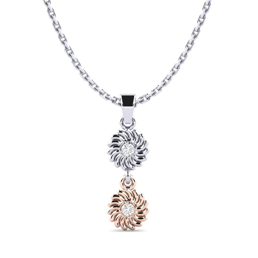 18k Oro Blanco & Rosa Zafiro blanco Colgante de Mujer Choo