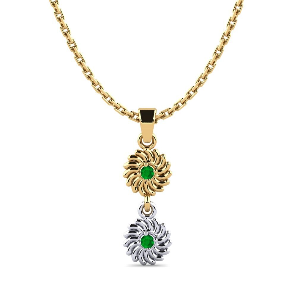 14k Oro Amarillo & Blanco Esmeralda Colgante de Mujer Choo