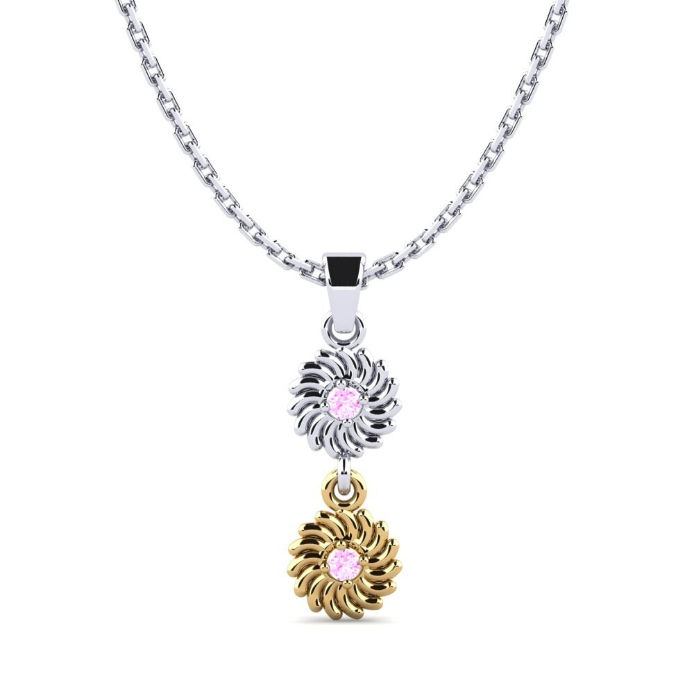 18k Oro Blanco & Amarillo Zafiro Rosado Colgante de Mujer Choo