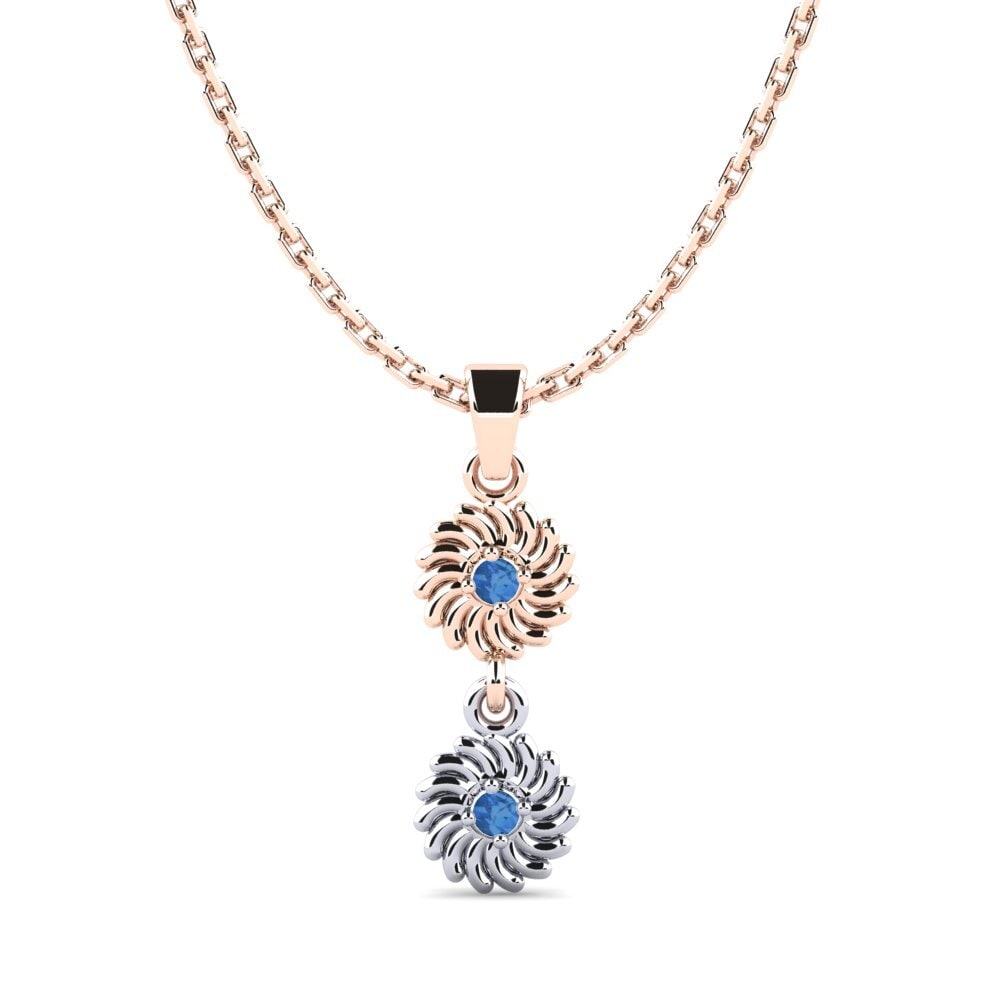 9k Oro Rosa & Blanco Circonita Azul Oscuro Colgante de Mujer Choo