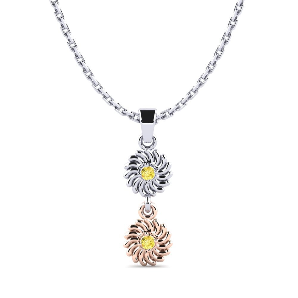 14k Oro Blanco & Rosa Zafiro amarillo Colgante de Mujer Choo
