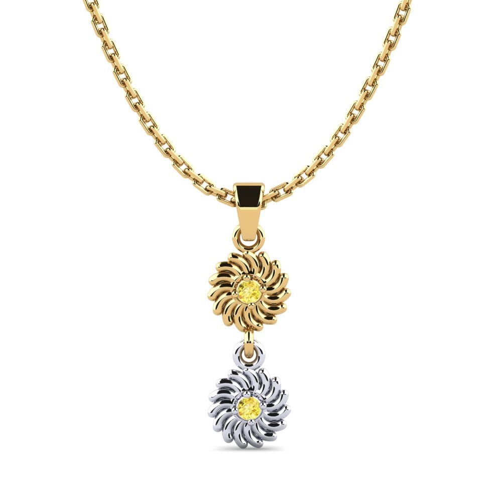 14k Oro Amarillo & Blanco Zafiro amarillo Colgante de Mujer Choo