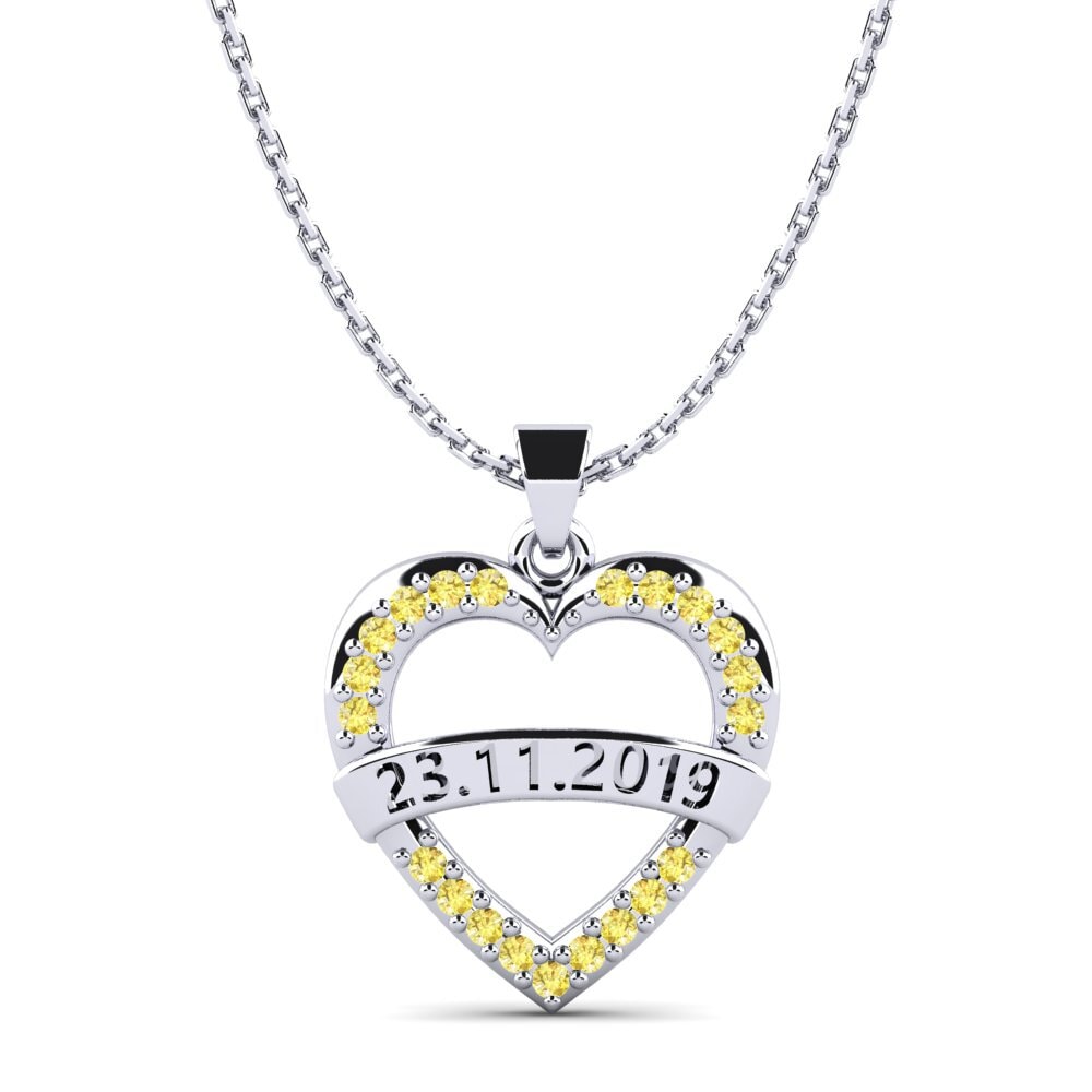 14k Oro Blanco Zafiro amarillo Colgante de Mujer Christen