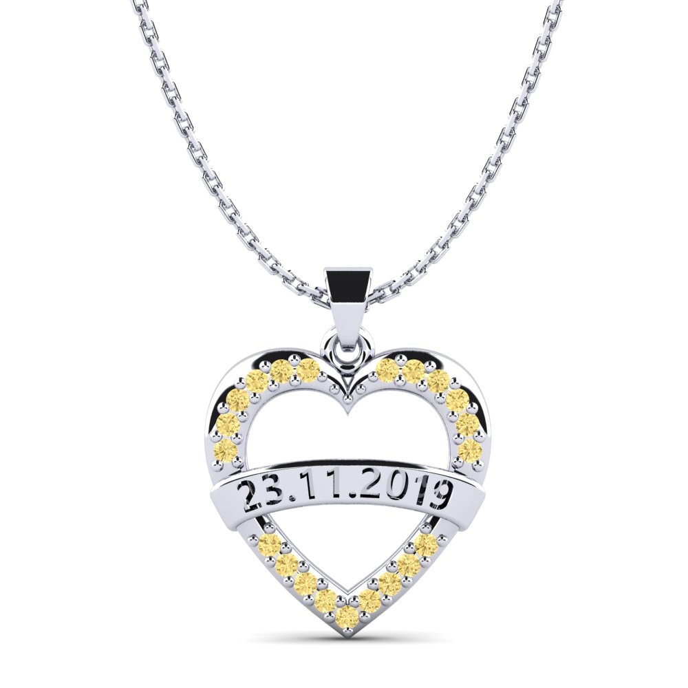 14k Oro Blanco Diamante Amarillo Colgante de Mujer Christen