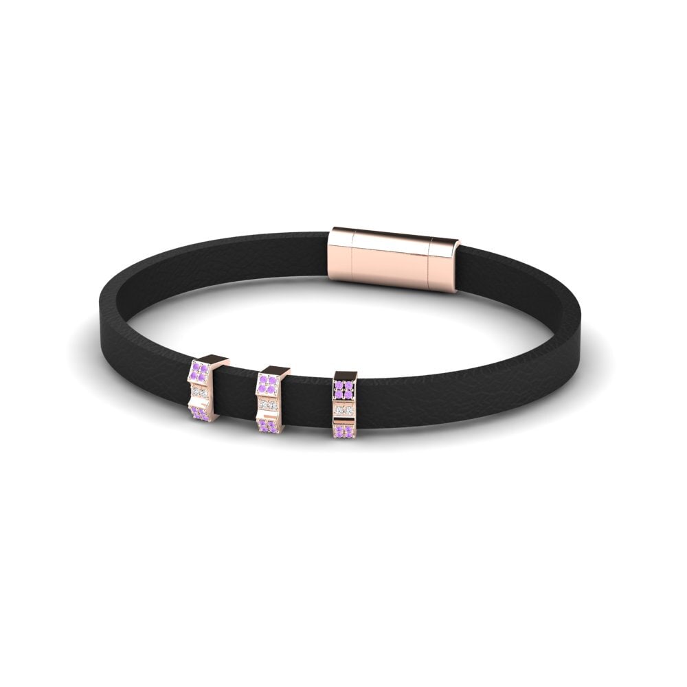 9K Rose Gold Amethyst Men's Bracelet Chu