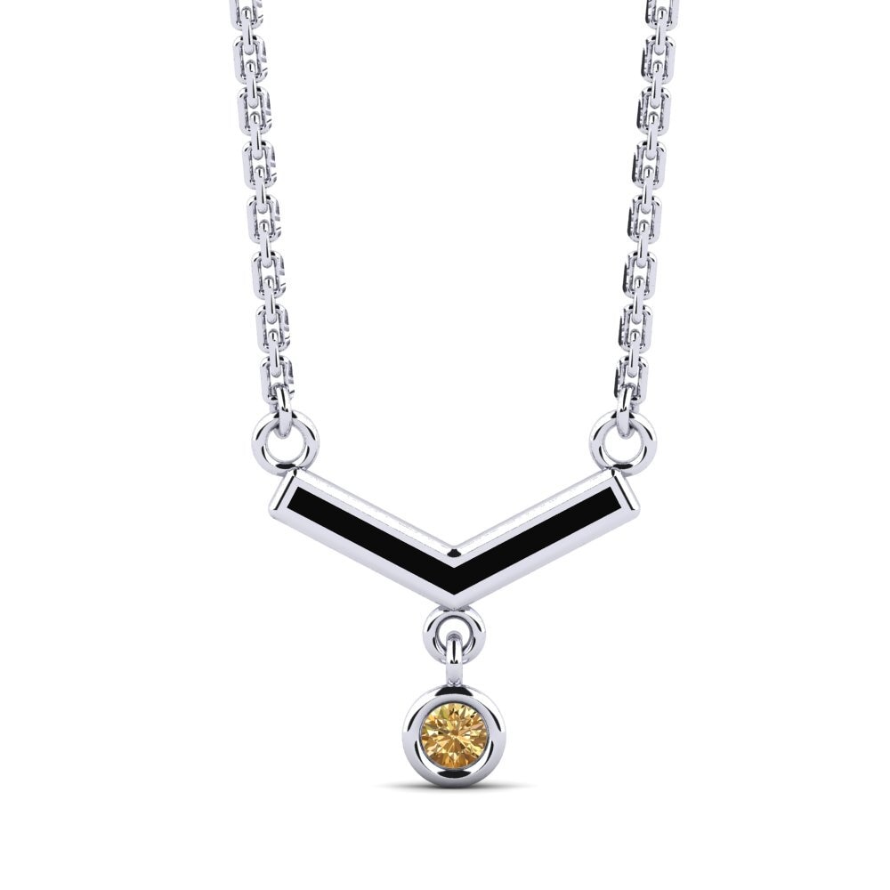 14k Oro Blanco Diamante café Collar de Mujer Cigha