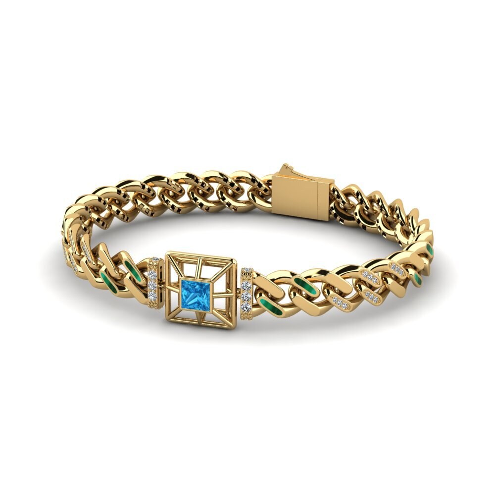 14k Oro Amarillo Topacio azul Pulsera de Mujer Cigura