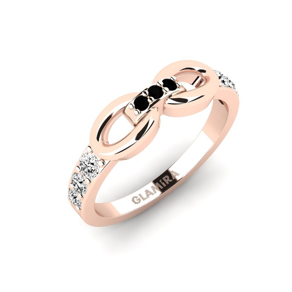 14k Oro Rosa Ónix Negro Anillo meñique Cihi