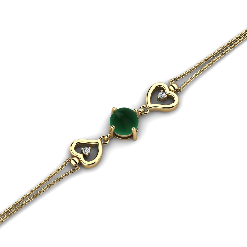 14k Oro Amarillo Esmeralda Cabujón Pulsera de Mujer Cinda