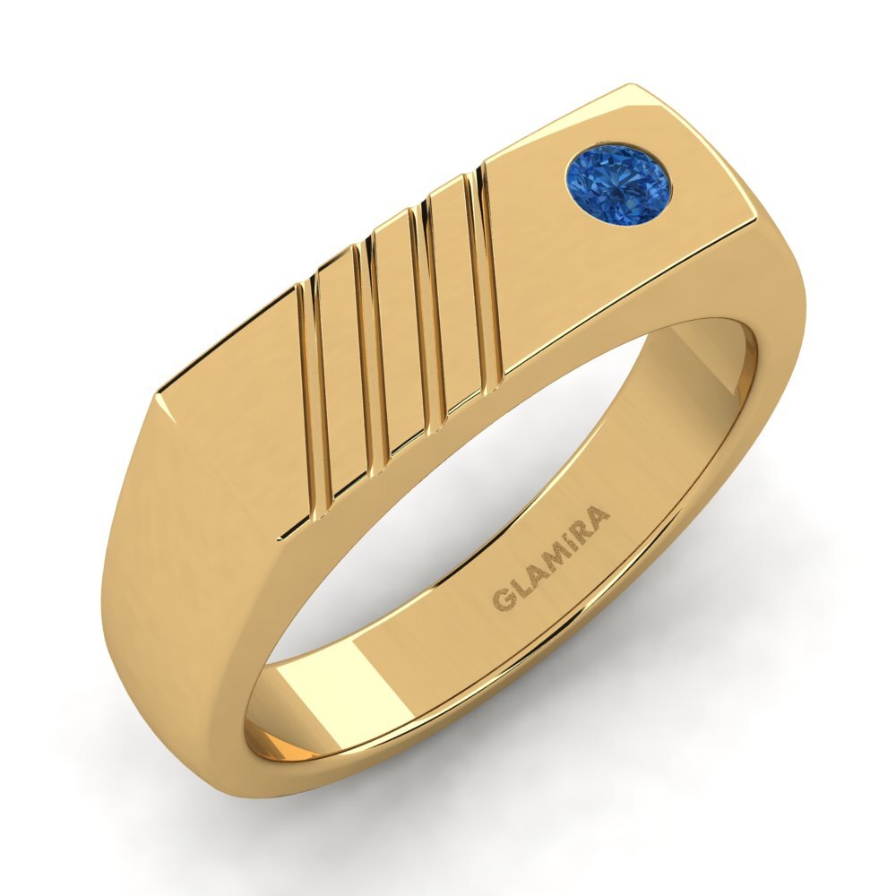 Oro Giallo 585 Zircone Blu Scuro Anello da uomo Ciprian