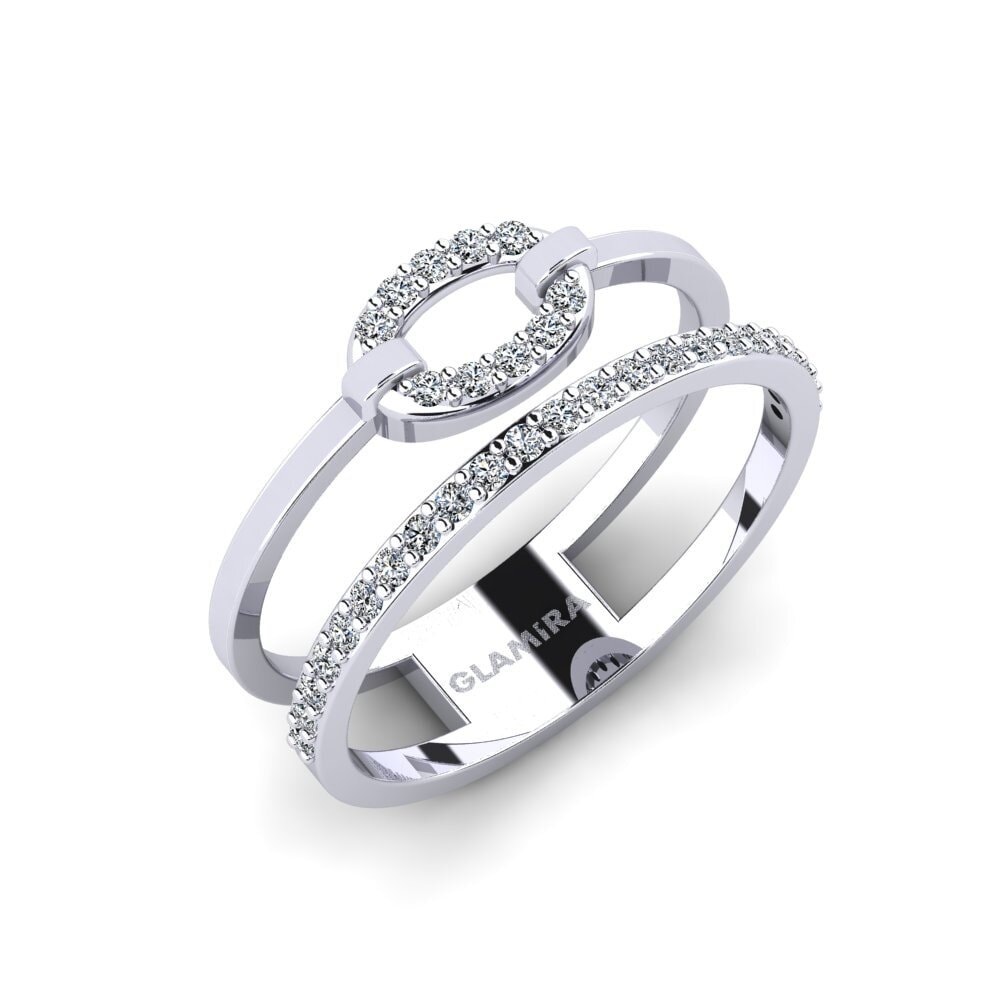 14k Oro Blanco Circonita Anillo Cirunavvu