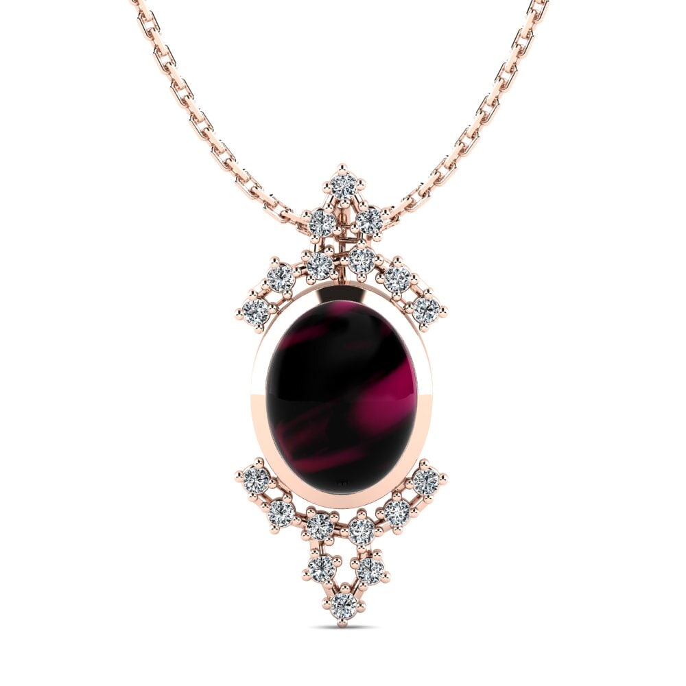 14k Oro Rosa Granate Rhodolite Cabujón Colgante de Mujer Claribel