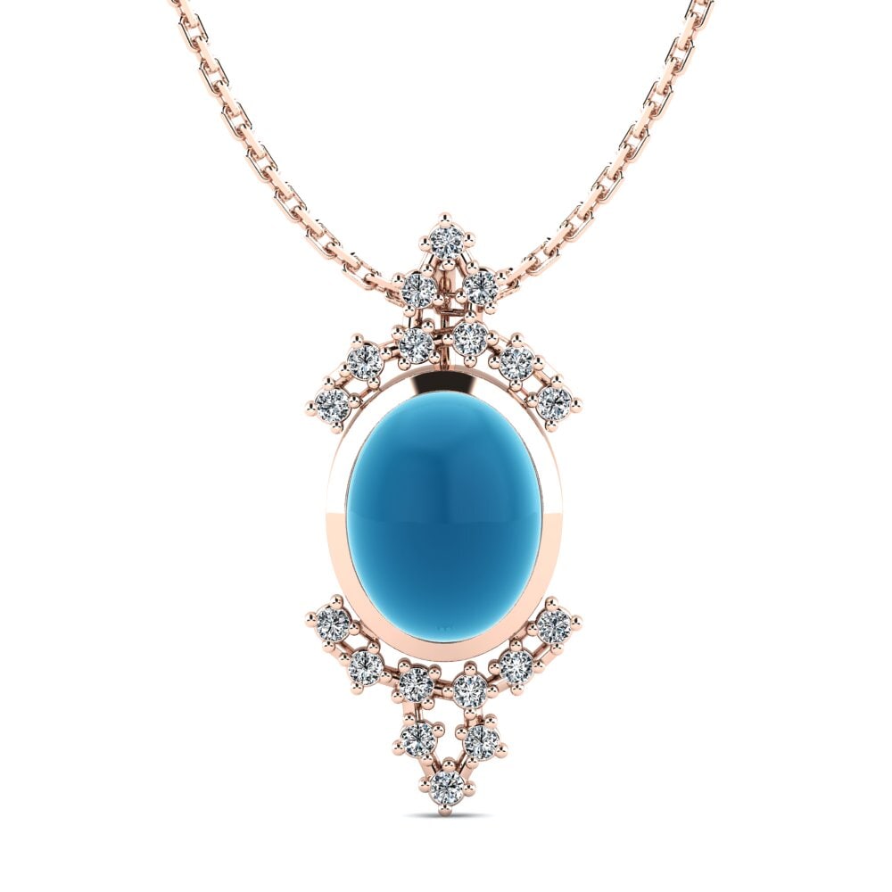 14k Oro Rosa Topacio Azul Cabujón Colgante de Mujer Claribel