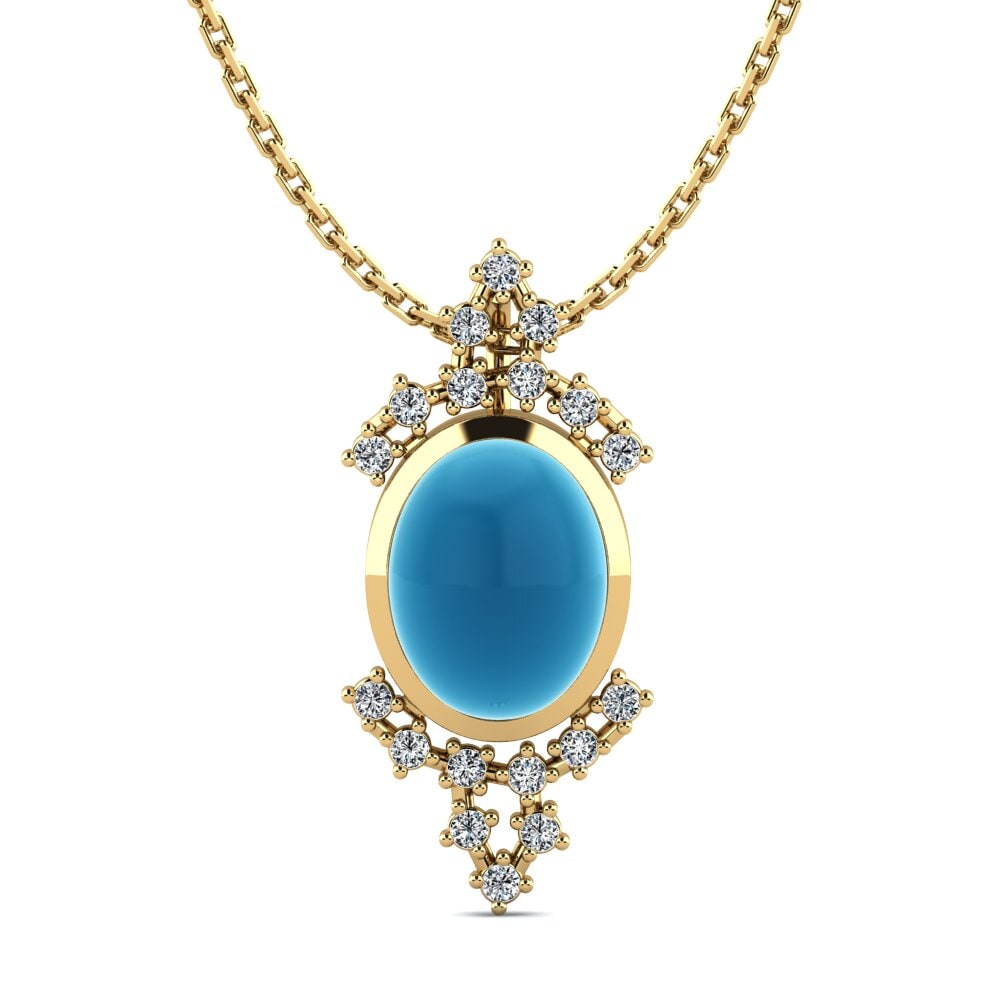 18k Oro Amarillo Topacio Azul Cabujón Colgante de Mujer Claribel