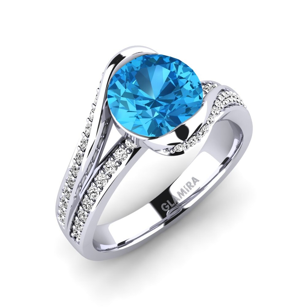 18k Oro blanco Topacio azul Anillo Clariss 2.0crt