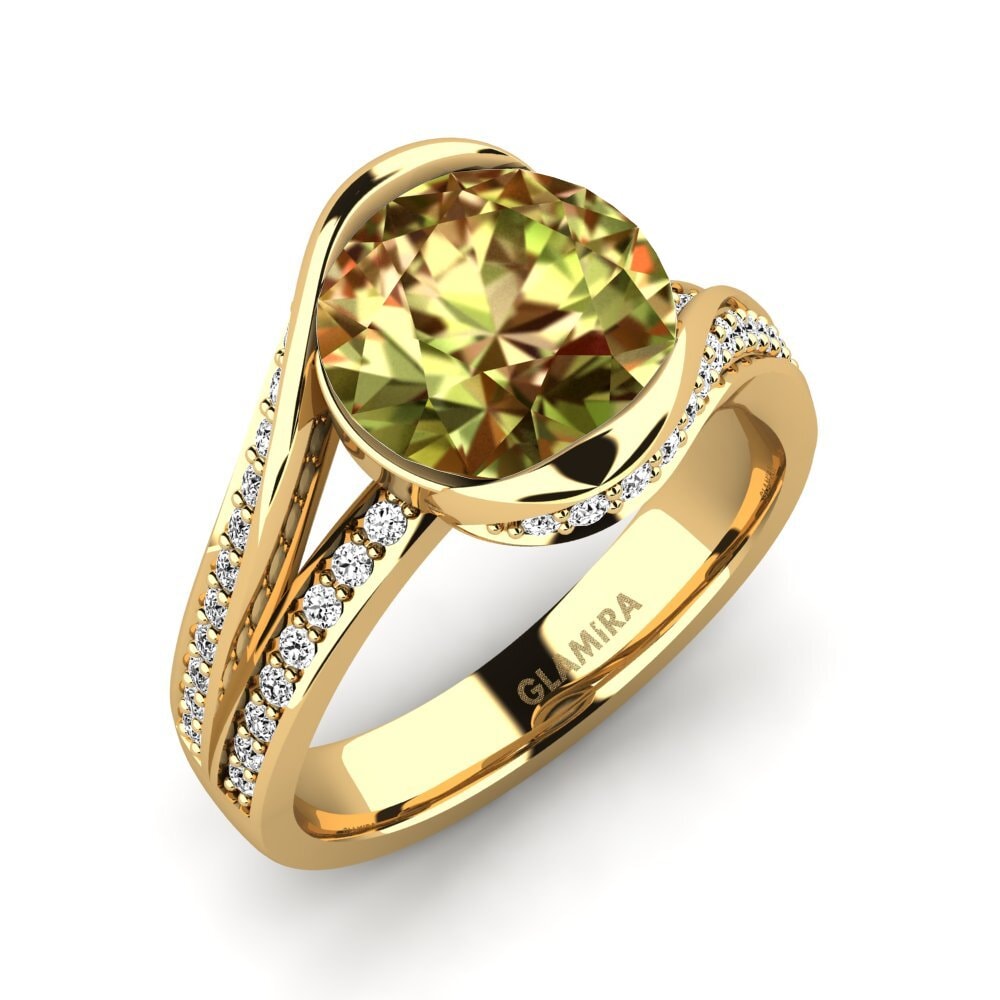 Ouro Amarelo 14K Pedra do Sultão Anel de Noivado Clariss 3.0crt